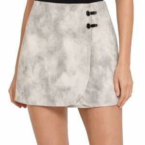 Tibi Cream & Gray Printed Wool Miniskirt with Latch Accents | Size 2
